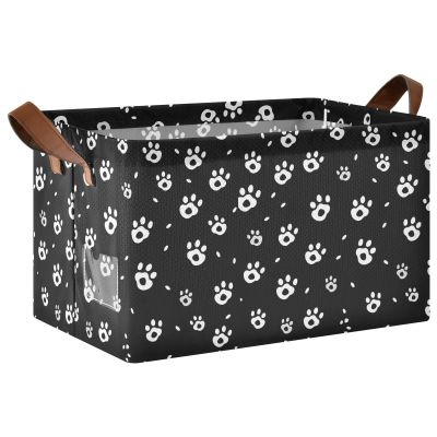 ALAZA Black White Paw Print Rectangular Closet Storage Box Storage Bin Basket Storage Cube with Leather Handles Nursery Storage Laundry Hamper 2 Piece