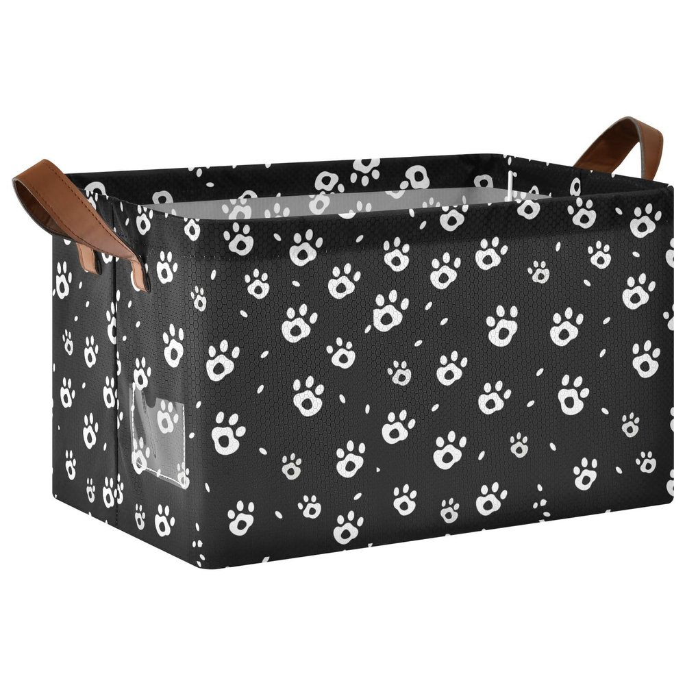 ALAZA Black White Paw Print Rectangular Closet Storage Box Storage Bin Basket Storage Cube with Leather Handles Nursery Storage Laundry Hamper 2 Piece