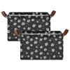 ALAZA Black White Paw Print Rectangular Closet Storage Box Storage Bin Basket Storage Cube with Leather Handles Nursery Storage Laundry Hamper 2 Piece view 2