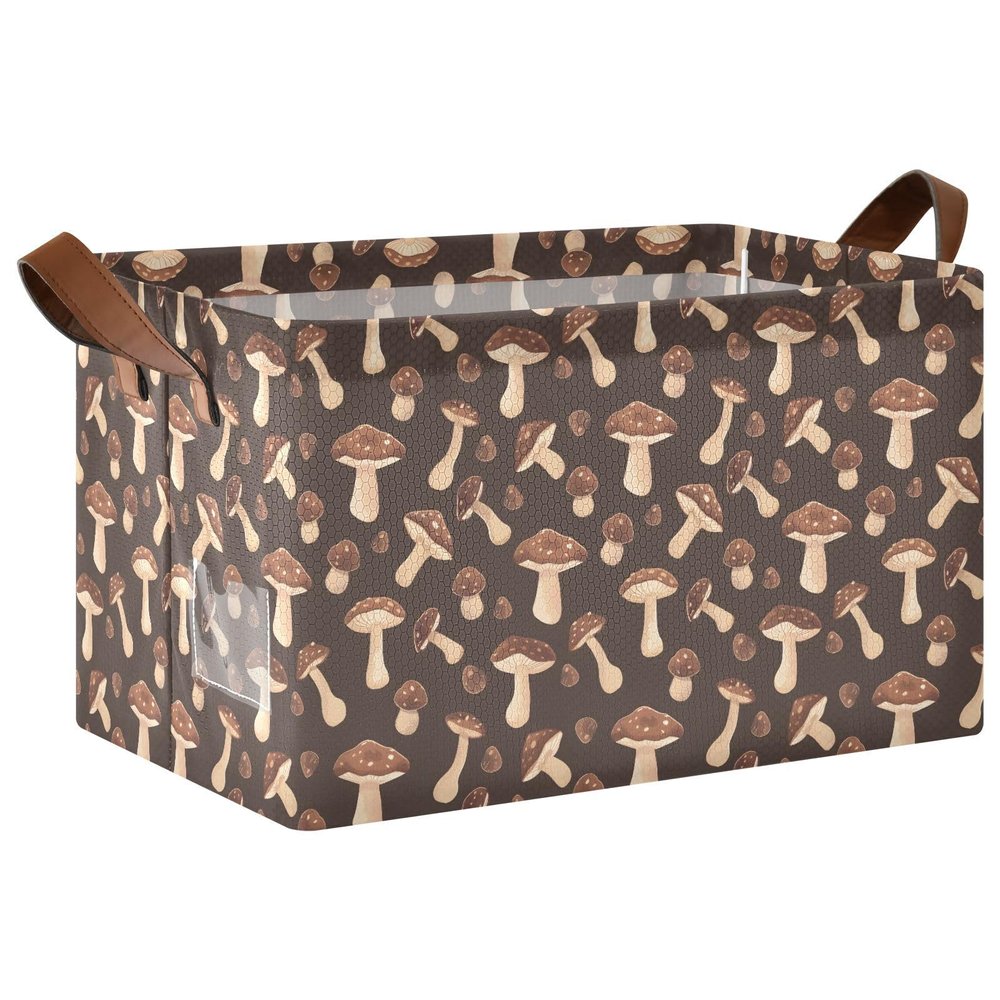 ALAZA Chocolate Mushroom Rectangular Closet Storage Box Storage Bin Basket Storage Cube with Leather Handles Nursery Storage Laundry Hamper 2 Piece