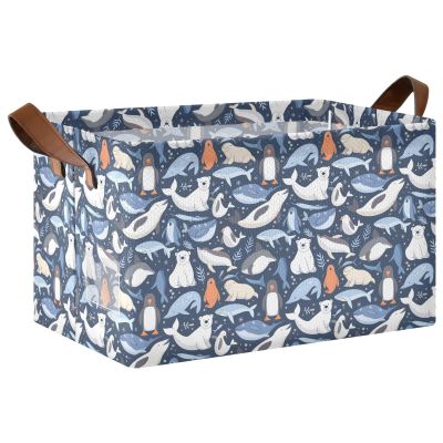 ALAZA Bear Sea Penguin Walrus Whale Penguin Rectangular Closet Storage Box Storage Bin Basket Storage Cube with Leather Handles Nursery Storage Laundry Hamper 2 Piece