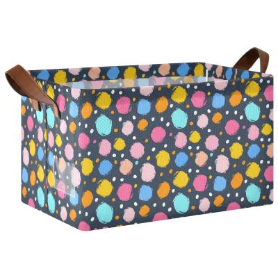 ALAZA Polka Dot Navy Blue Rectangular Closet Storage Box Storage Bin Basket Storage Cube with Leather Handles Nursery Storage Laundry Hamper 2 Piece
