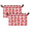 ALAZA Cartoon Strawberry Plaid Stylish Rectangular Closet Storage Box Storage Bin Basket Storage Cube with Leather Handles Nursery Storage Laundry Hamper 2 Piece view 2
