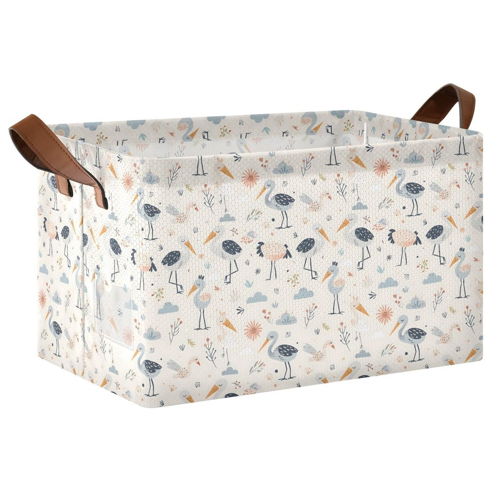 ALAZA Bird Flower Floral Rectangular Closet Storage Box Storage Bin Basket Storage Cube with Leather Handles Nursery Storage Laundry Hamper 2 Piece