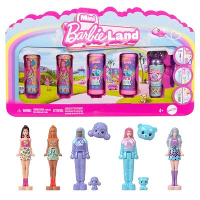 Barbie Mini Barbie Land 5-Pack Pop Reveal Dolls, 1.5-inch Mini Doll with Surprise Reveal & Sensory Play Piece (Styles May Vary)