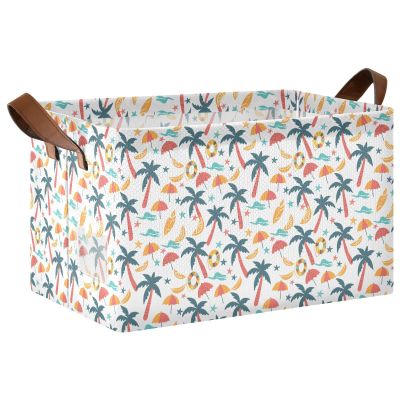 ALAZA Beach Theme Starfish Lemon Palm Tree Rectangular Closet Storage Box Storage Bin Basket Storage Cube with Leather Handles Nursery Storage Laundry Hamper 2 Piece