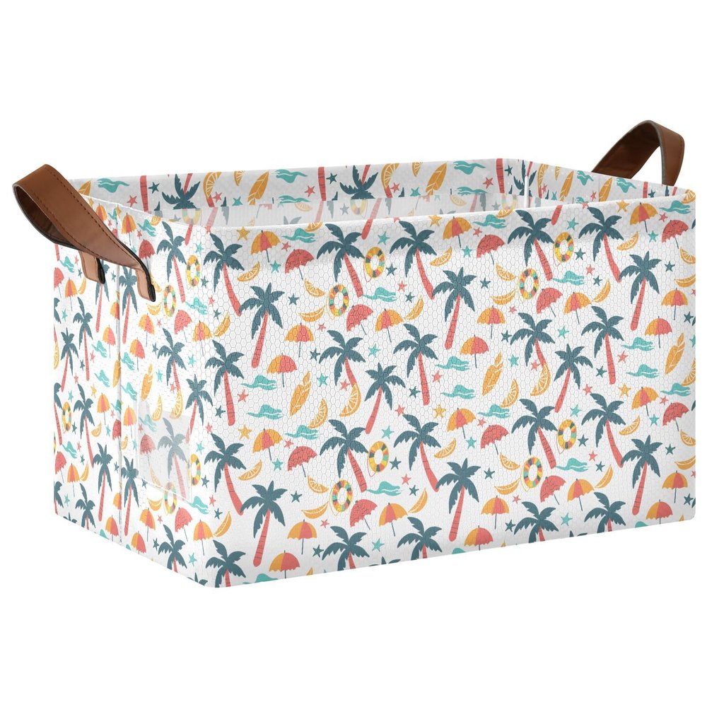 ALAZA Beach Theme Starfish Lemon Palm Tree Rectangular Closet Storage Box Storage Bin Basket Storage Cube with Leather Handles Nursery Storage Laundry Hamper 2 Piece