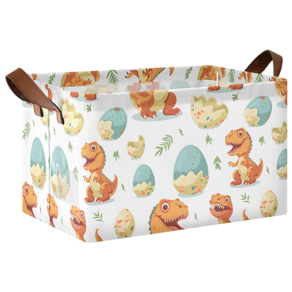 ALAZA Dinosaur with Egg Leaves Rectangular Closet Storage Box Storage Bin Basket Storage Cube with Leather Handles Nursery Storage Laundry Hamper 2 Piece
