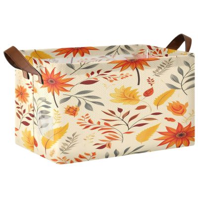 ALAZA Beautiful Leaf Blossom Floral Rectangular Closet Storage Box Storage Bin Basket Storage Cube with Leather Handles Nursery Storage Laundry Hamper 2 Piece