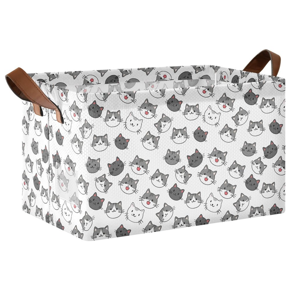 ALAZA Cat on White Animal Rectangular Closet Storage Box Storage Bin Basket Storage Cube with Leather Handles Nursery Storage Laundry Hamper 2 Piece