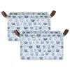 ALAZA Blossom Cup Blue Rectangular Closet Storage Box Storage Bin Basket Storage Cube with Leather Handles Nursery Storage Laundry Hamper 2 Piece view 2