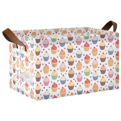 ALAZA Cupcake Ice Cream White Summer Rectangular Closet Storage Box Storage Bin Basket Storage Cube with Leather Handles Nursery Storage Laundry Hamper 2 Piece