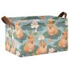 ALAZA Cute Capybara Water Lily Rectangular Closet Storage Box Storage Bin Basket Storage Cube with Leather Handles Nursery Storage Laundry Hamper 2 Piece view 1