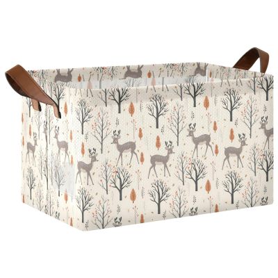 ALAZA Deer Cartoon Funny Rectangular Closet Storage Box Storage Bin Basket Storage Cube with Leather Handles Nursery Storage Laundry Hamper 2 Piece