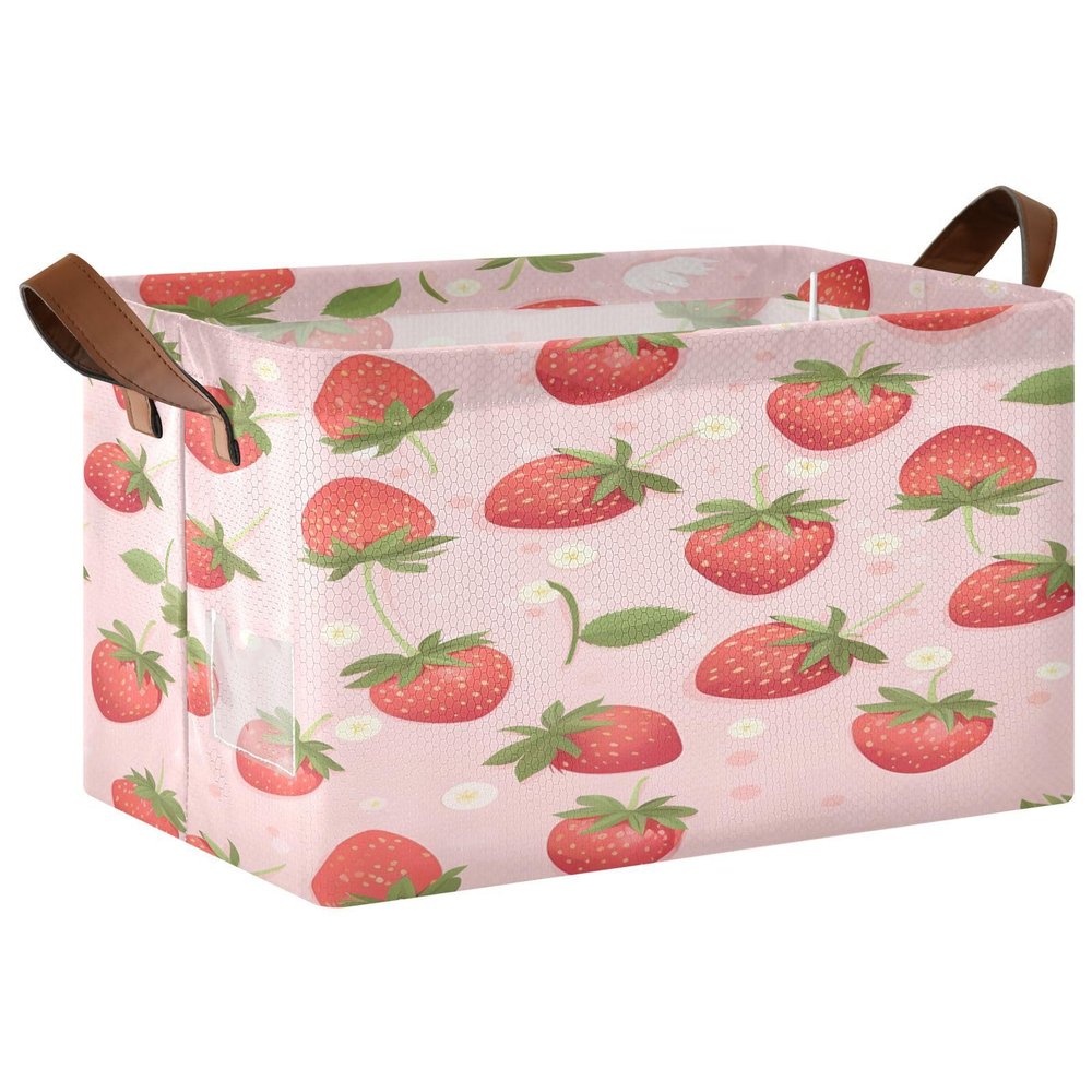 ALAZA Beautiful Blossom Fruit Strawberry Rectangular Closet Storage Box Storage Bin Basket Storage Cube with Leather Handles Nursery Storage Laundry Hamper 2 Piece