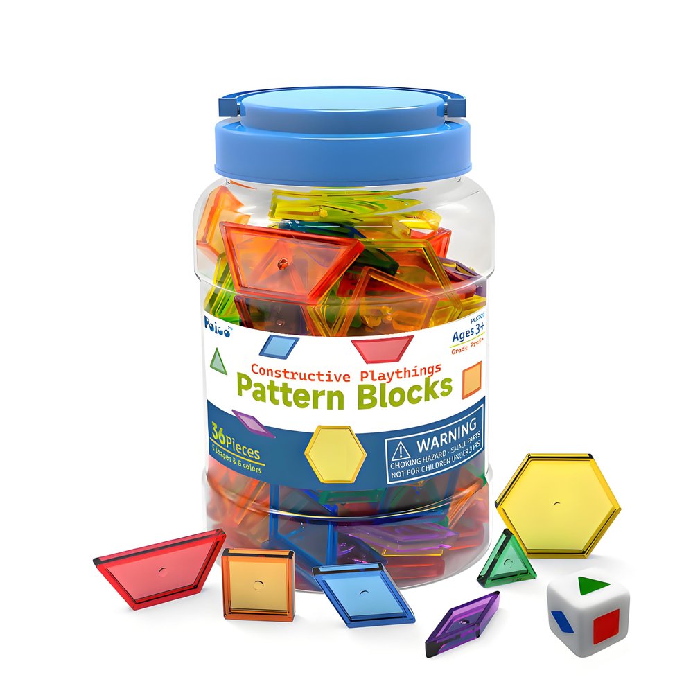 EXBEPE Translucent Pattern Blocks for Classroom 140 Pcs Kids Light Table Manipulatives Toys Education Learning Geometric Shapes