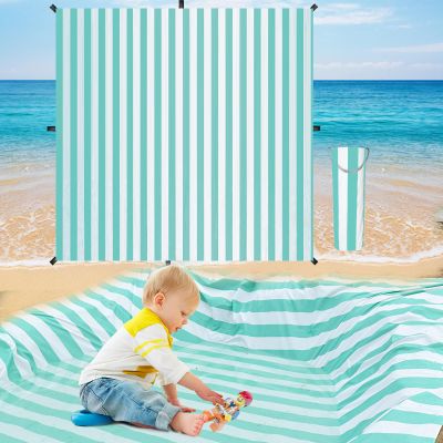 6.5 x 6.5 Feet Baby Beach Pool, 2-in-1 Toddler Paddling Pool with Waterproof Carrying Bag Beach Pool for Toddler for Green Stripe Design Beach Blanket