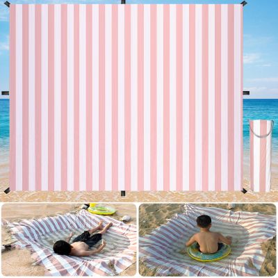 6.5 x 6.5 Feet Baby Beach Pool, 2-in-1 Toddler Paddling Pool with Waterproof Carrying Bag Beach Pool for Toddler for Pink Stripe Design Beach Blanket
