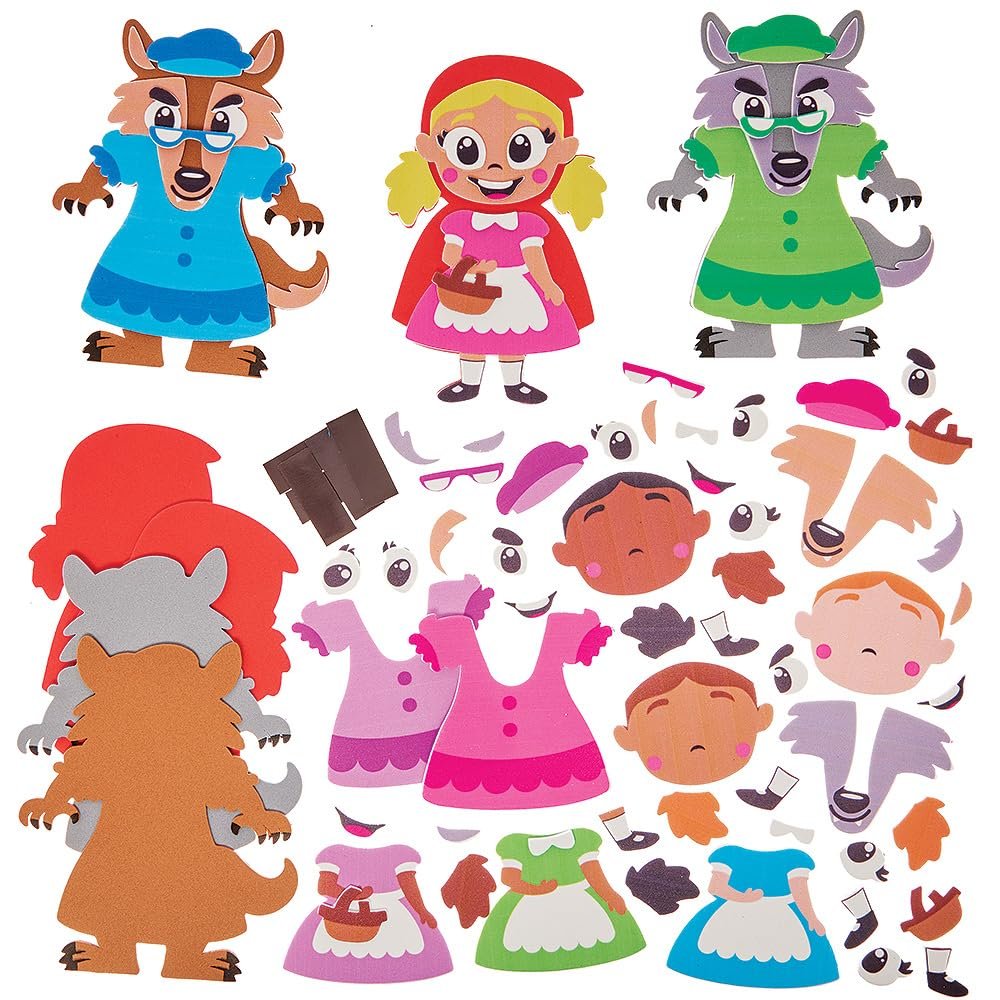 Baker Ross FN179 Little Red Riding Hood & Wolf Mix & Match Magnet Kits - Pack of 8, Fairytale Decoration Craft Sets for Children