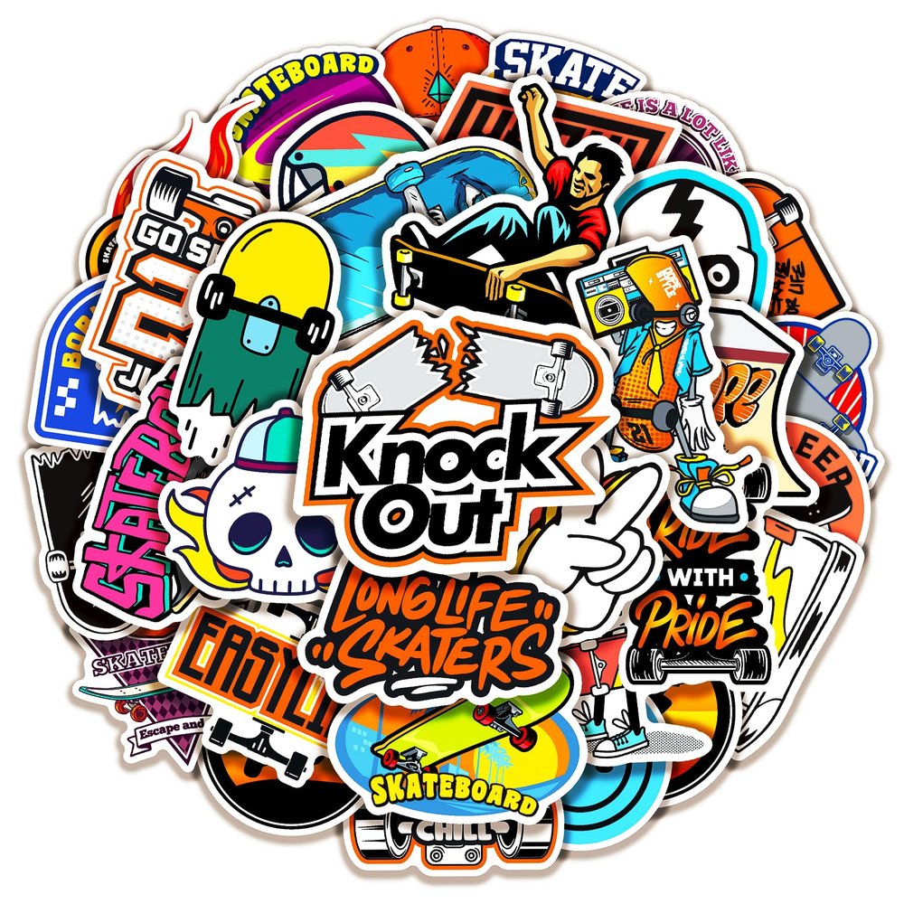 100 Pack Skateboard Stickers, Skateboard Party Favors, Birthday Decorations