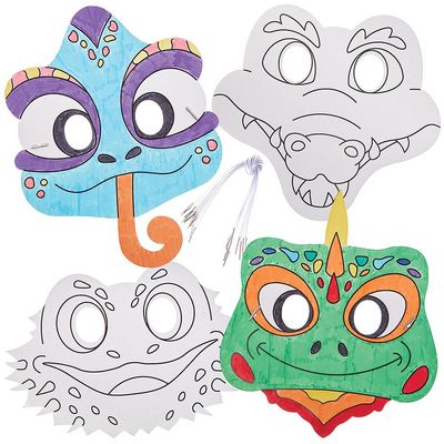 Baker Ross FN193 Reptile Colour-in Masks - Pack of 8, Fancy Dress Costume Arts and Crafts