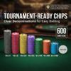 HEITOK 600-Piece Casino Poker Chip Set with Denominations, 11.5g Weighted Chips, 2 Decks, Compact Aluminum Case for Texas Hold'em, Blackjack view 2