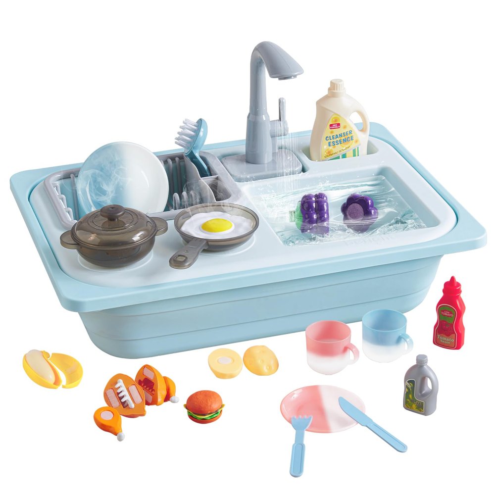 Beright Color Changing Kitchen Sink Toys, Toddler Sink Toys with Upgraded Faucet, Pretend Play Toys with Running Water, Perfectly Matched with Beright Sensory Table, Blue