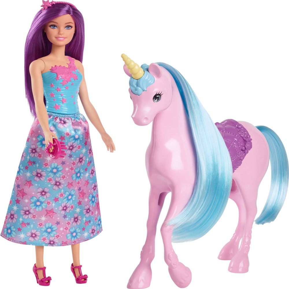 Barbie Mattel Doll & Unicorn Fantasy Playset  Magical Adventure Toy