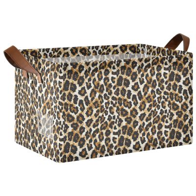 ALAZA Animal Leopard Watercolor Rectangular Closet Storage Box Storage Bin Basket Storage Cube with Leather Handles Nursery Storage Laundry Hamper 2 Piece