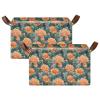 ALAZA Cactus Flower Floral Rectangular Closet Storage Box Storage Bin Basket Storage Cube with Leather Handles Nursery Storage Laundry Hamper 2 Piece view 2