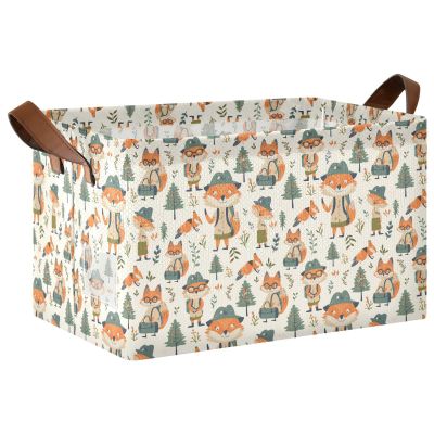 ALAZA Explorer Fox Rectangular Closet Storage Box Storage Bin Basket Storage Cube with Leather Handles Nursery Storage Laundry Hamper 2 Piece