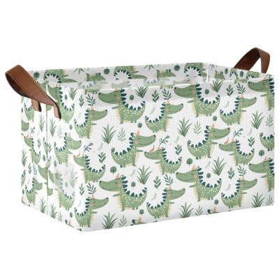 ALAZA Crocodile Leaves Cartoon Rectangular Closet Storage Box Storage Bin Basket Storage Cube with Leather Handles Nursery Storage Laundry Hamper 2 Piece