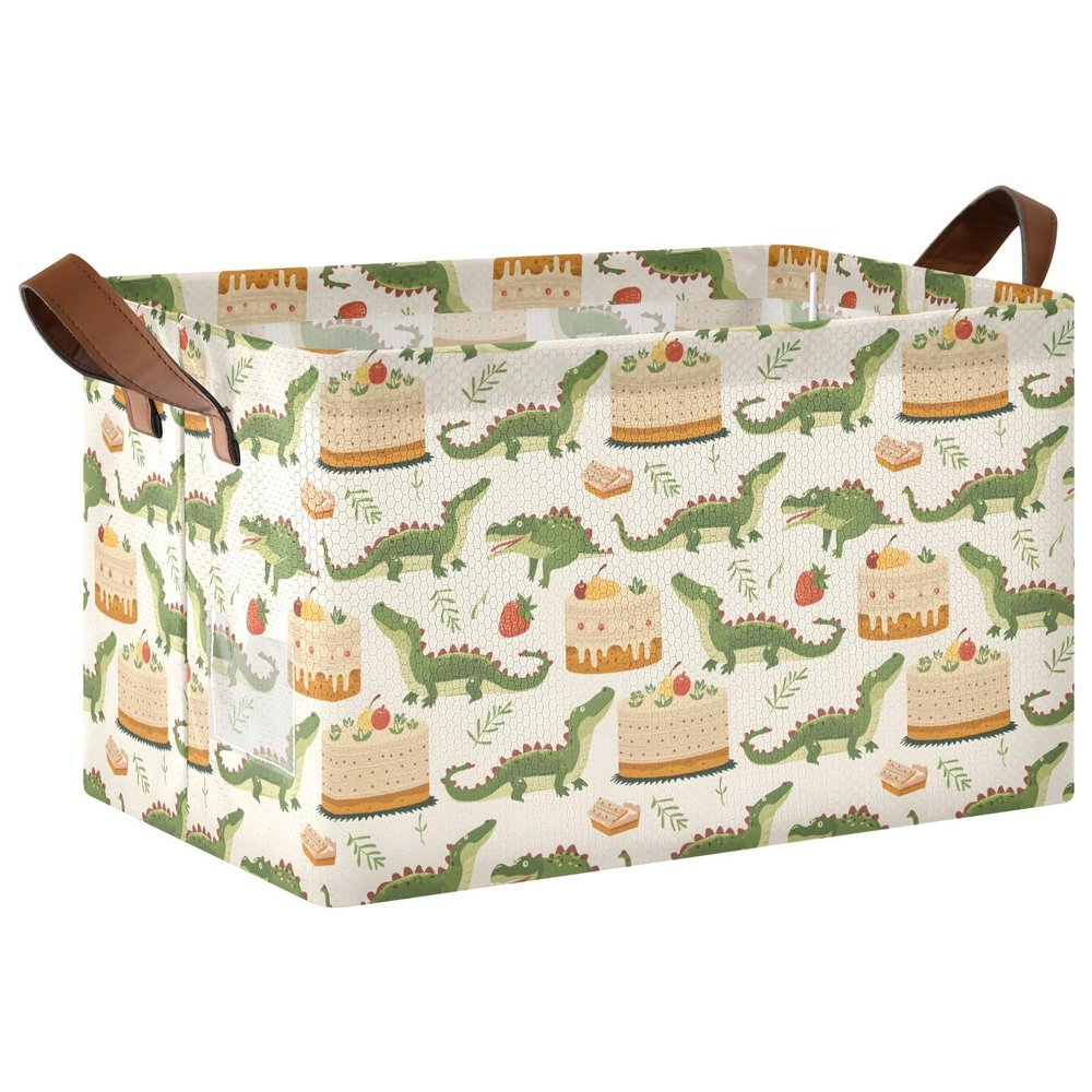 ALAZA Crocodile Cake Rectangular Closet Storage Box Storage Bin Basket Storage Cube with Leather Handles Nursery Storage Laundry Hamper 2 Piece