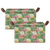 ALAZA Cactus Flower Floral Summer Rectangular Closet Storage Box Storage Bin Basket Storage Cube with Leather Handles Nursery Storage Laundry Hamper 2 Piece view 2