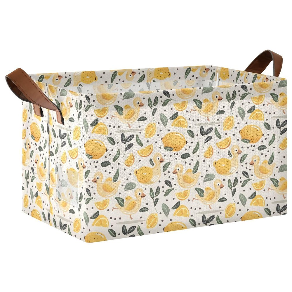 ALAZA Duck Lemon Polka Dot Rectangular Closet Storage Box Storage Bin Basket Storage Cube with Leather Handles Nursery Storage Laundry Hamper 2 Piece