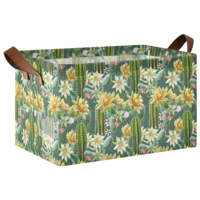 ALAZA Cactus Flower Tropical Rectangular Closet Storage Box Storage Bin Basket Storage Cube with Leather Handles Nursery Storage Laundry Hamper 2 Piece