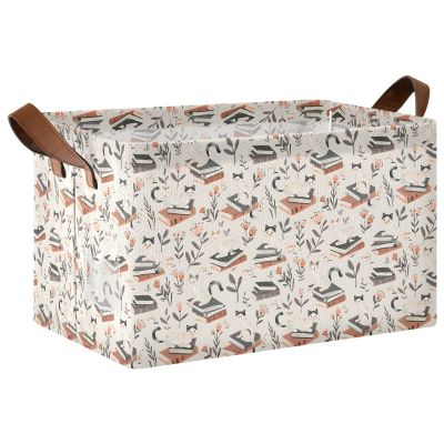 ALAZA Cat Book Leaves Rectangular Closet Storage Box Storage Bin Basket Storage Cube with Leather Handles Nursery Storage Laundry Hamper 2 Piece