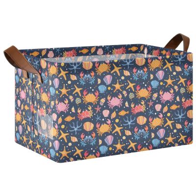 ALAZA Colorful Crab Seashell Starfish Blue Rectangular Closet Storage Box Storage Bin Basket Storage Cube with Leather Handles Nursery Storage Laundry Hamper 2 Piece