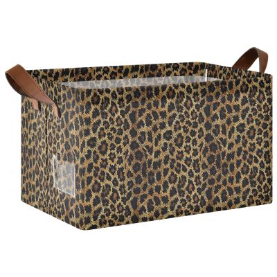 ALAZA Animal Leopard Phanter Retro Rectangular Closet Storage Box Storage Bin Basket Storage Cube with Leather Handles Nursery Storage Laundry Hamper 2 Piece