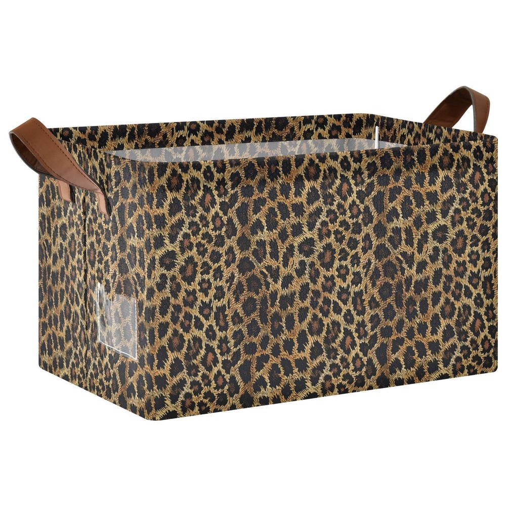 ALAZA Animal Leopard Phanter Retro Rectangular Closet Storage Box Storage Bin Basket Storage Cube with Leather Handles Nursery Storage Laundry Hamper 2 Piece
