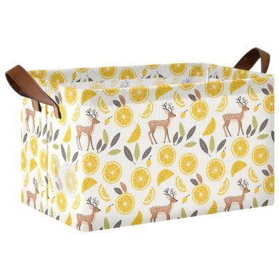 ALAZA Deer Lemon Rectangular Closet Storage Box Storage Bin Basket Storage Cube with Leather Handles Nursery Storage Laundry Hamper 2 Piece