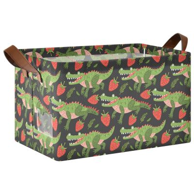 ALAZA Crocodil Strawberry Rectangular Closet Storage Box Storage Bin Basket Storage Cube with Leather Handles Nursery Storage Laundry Hamper 2 Piece