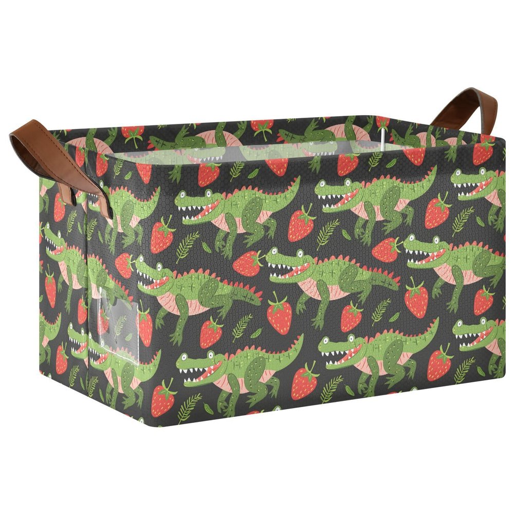 ALAZA Crocodil Strawberry Rectangular Closet Storage Box Storage Bin Basket Storage Cube with Leather Handles Nursery Storage Laundry Hamper 2 Piece
