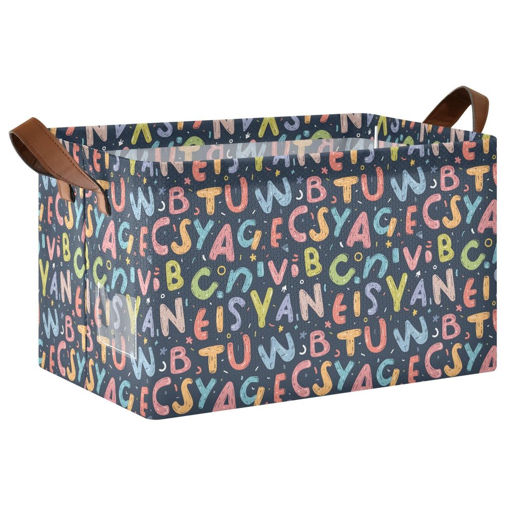 ALAZA English Alphabet Rectangular Closet Storage Box Storage Bin Basket Storage Cube with Leather Handles Nursery Storage Laundry Hamper 2 Piece