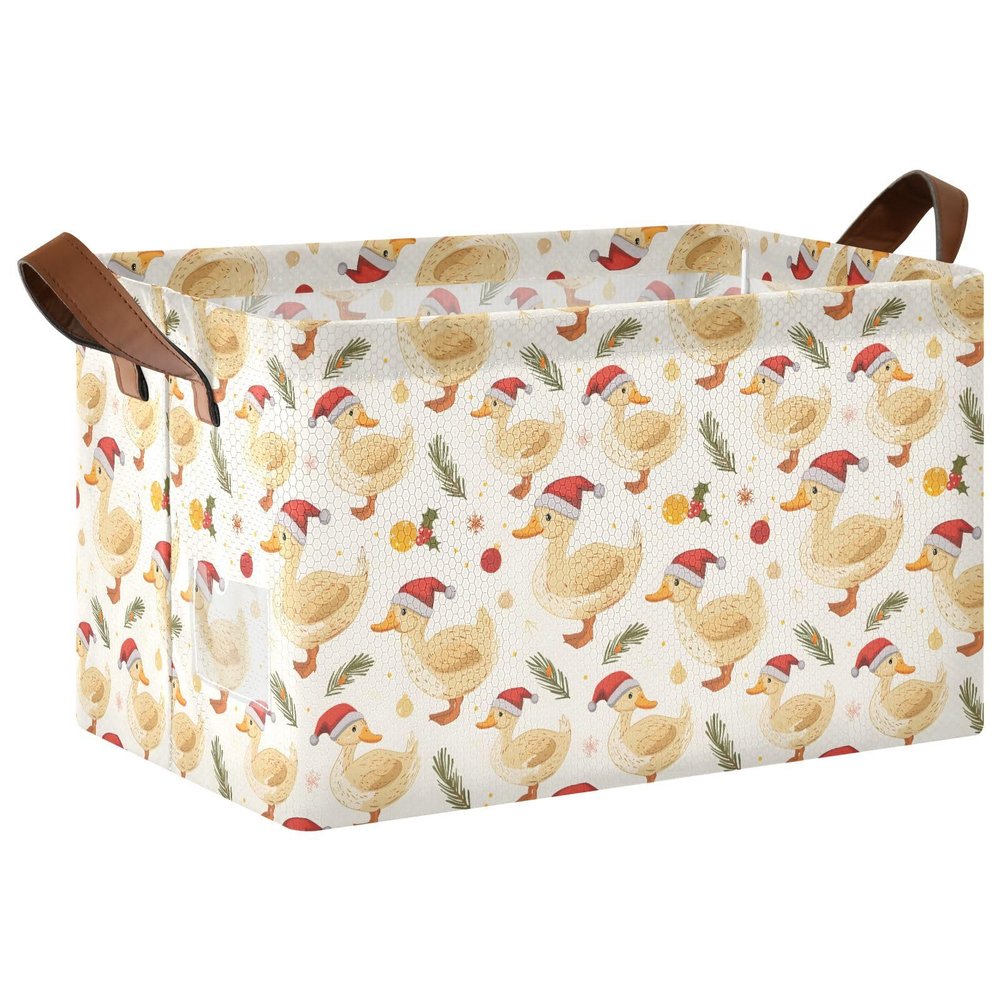 ALAZA Duck Wearing Christmas Rectangular Closet Storage Box Storage Bin Basket Storage Cube with Leather Handles Nursery Storage Laundry Hamper 2 Piece