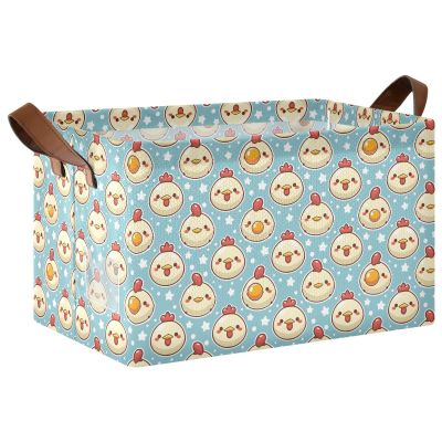 ALAZA Cute Chicken Star Christmas Rectangular Closet Storage Box Storage Bin Basket Storage Cube with Leather Handles Nursery Storage Laundry Hamper 2 Piece