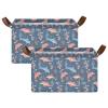 ALAZA Dolphin Coral Reef Cartoon Blue Rectangular Closet Storage Box Storage Bin Basket Storage Cube with Leather Handles Nursery Storage Laundry Hamper 2 Piece view 2