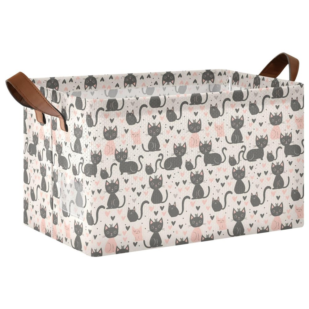 ALAZA Cat Kitten Love Heart Rectangular Closet Storage Box Storage Bin Basket Storage Cube with Leather Handles Nursery Storage Laundry Hamper 2 Piece