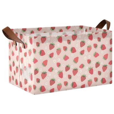 ALAZA Strawberry Flower Floral Rectangular Closet Storage Box Storage Bin Basket Storage Cube with Leather Handles Nursery Storage Laundry Hamper 2 Piece