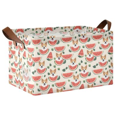 ALAZA Corgi Dog Watermelon Rectangular Closet Storage Box Storage Bin Basket Storage Cube with Leather Handles Nursery Storage Laundry Hamper 2 Piece